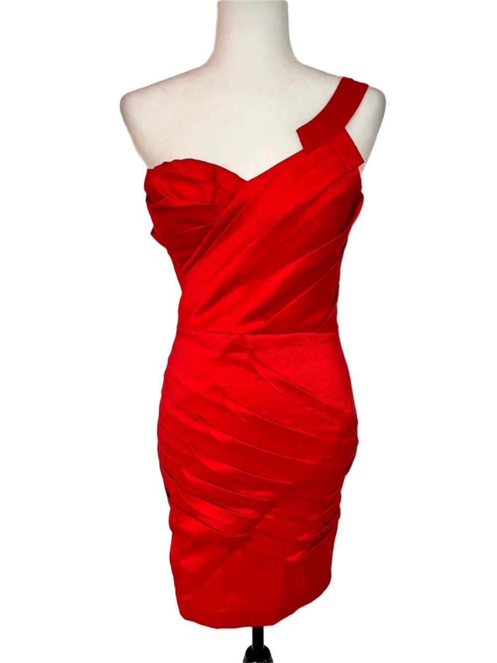 Katia Red Satin One-Shoulder Ruched Mini Dress Small Stretch Y2K Party Going Out